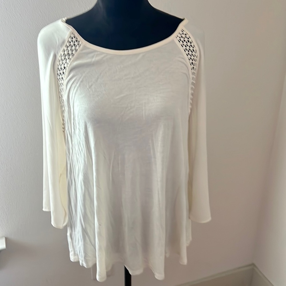 LOFT mixed media long‎ sleeves ivory crochet detailing Sz L top blouse